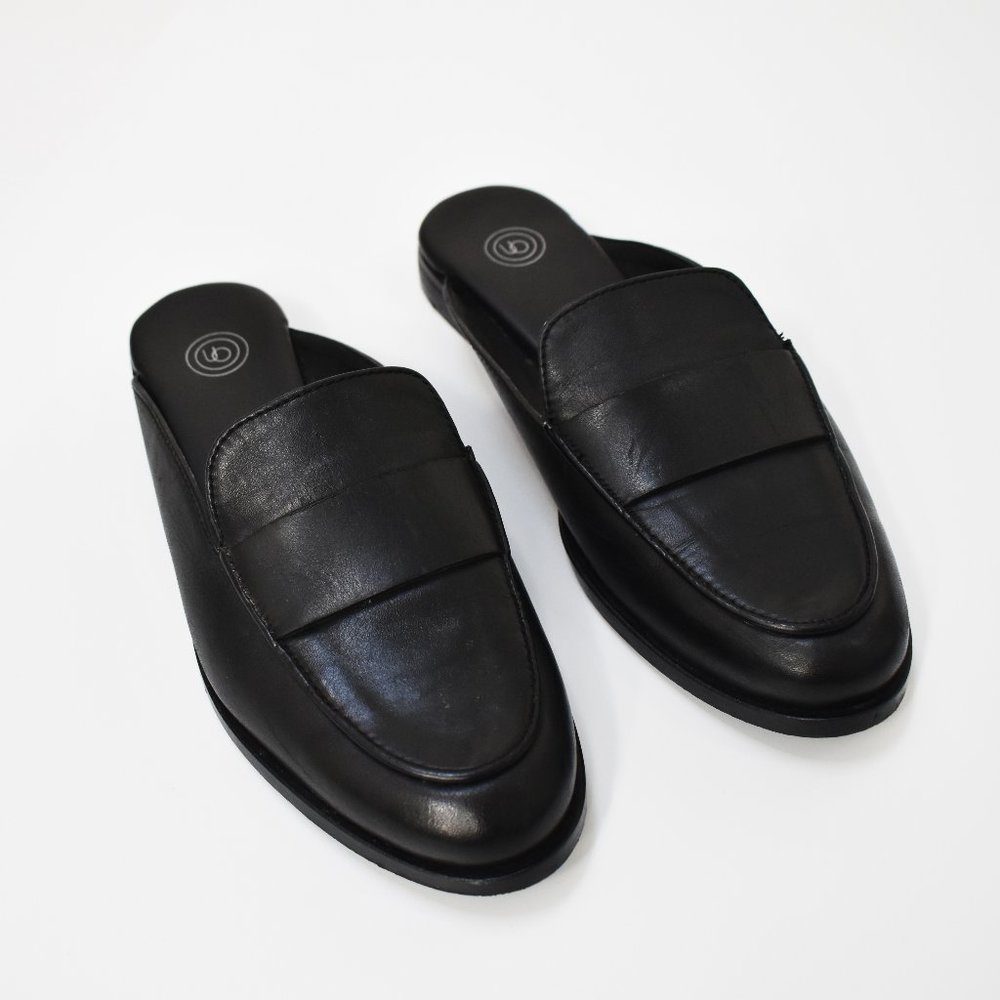 Gorgeous classy black leather slide loafers, basic slides, chunky fall mules